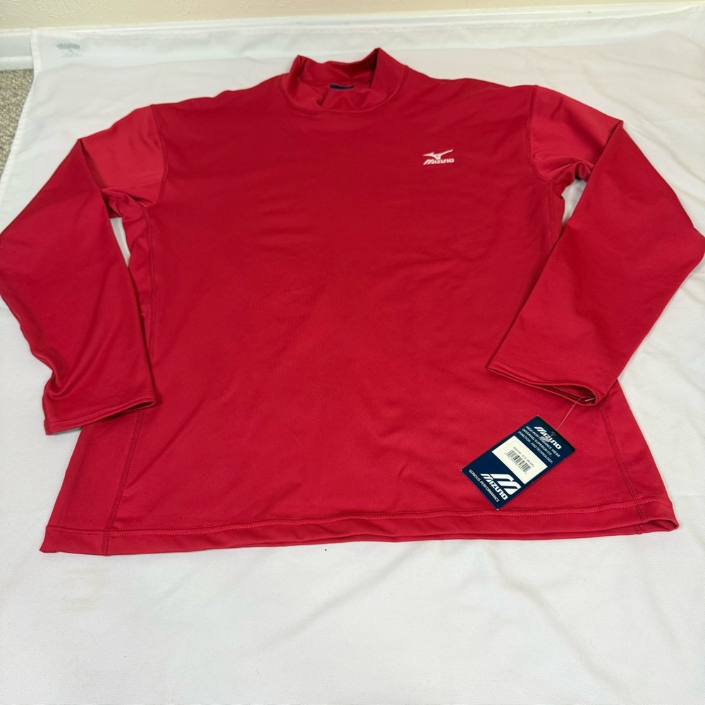 Mizuno Mens XXL Red Mock Neck Performance Wear Shirt Thermo Athletic Long Sleeve